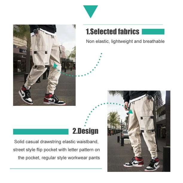 Pantalones cargo estilo jogger callejero con estampado de letras y bolsillo  con solapa y cintura elástica con cordón informal para hombre