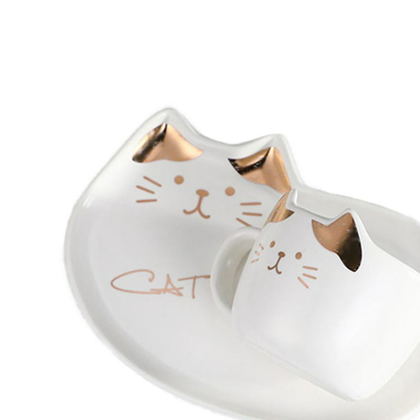 Juego de 3 tazas de cerámica para gatos con tapa, cuchara y posavasos, taza  de café para mujeres, niños, amantes de los gatos, taza de regalo de