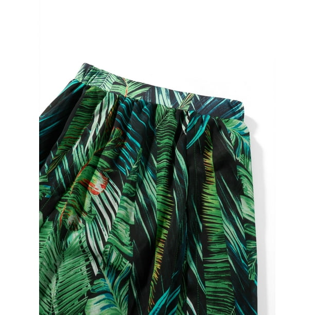 Conjuntos de ropa de playa sin mangas y cuello en V para mujer + falda  larga con estampado de hojas Nituyy Conjunto de playa de verano para mujer  de 2 piezas