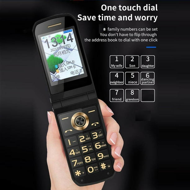Teléfono móvil con tapa GSM 2G Teléfono móvil con tapa para personas  mayores Pantalla dual 4800mAh Botón grande Teléfono celular de gran volumen  para llamadas SOS para ANGGREK Otros