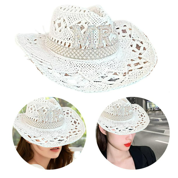 Sombrero de vaquero de estilo occidental para mujer, sombreros con borde de  plumas, gorras de para boda, novia Colcomx Sombrero de vaquero