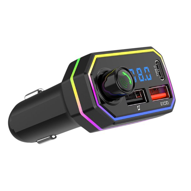 Coche Bluetooth 5.0 Inalámbrico Manos libres Coche Transmisor FM Receptor  Radio Adaptador de MP3 Reproductor 2 USB + PD Kit de cargador