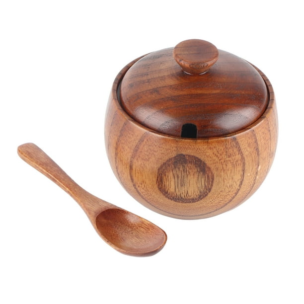 Tarro de madera maciza para especias, azucarero con cuchara y tapa para  utensilios de cocina, 1 ud.