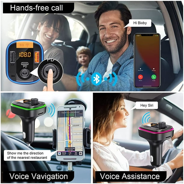 VR-robot Transmisor FM Bluetooth para coche, adaptador de radio FM  Bluetooth inalámbrico kit de coche con llamadas manos libres y 2 puertos  cargador