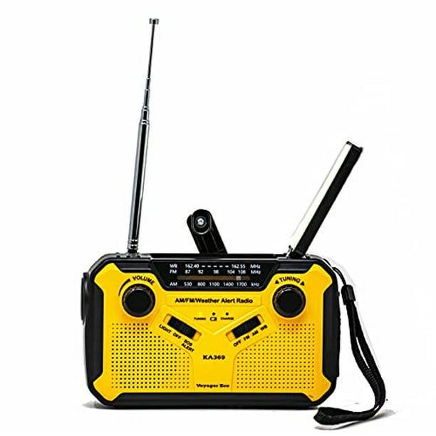 Radio solar con manivela de emergencia, altavoz Bluetooth impermeable,  radio meteorológica digital portátil AM/FM/NOAA con linterna, lámpara de