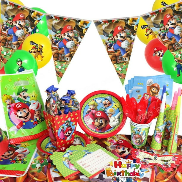 Kit Decoracion Fiesta Cumpleaños Globos Mario Bros 78 Pzs
