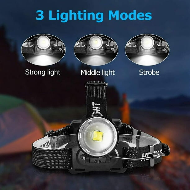 Linterna Frontal LED Recargable, Alta Potencia 10000 Lúmenes Linterna de  Cabeza con 3 Modos, IPX5 Impermeable para Camping Pescar, sin batería esquí  esquí Gafas de esquí