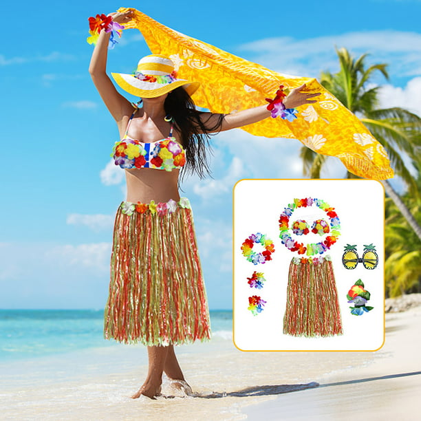 Falda Traje de falda de hierba para fiesta, disfraz hawaiano para escenario  de playa (colorido) Kuymtek Vistoso Única para Unisex