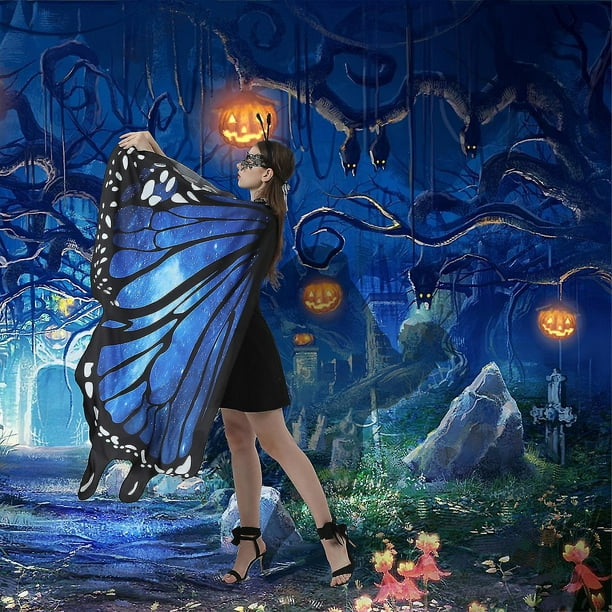 Disfraz de Halloween con alas de mariposa para mujer, capa de