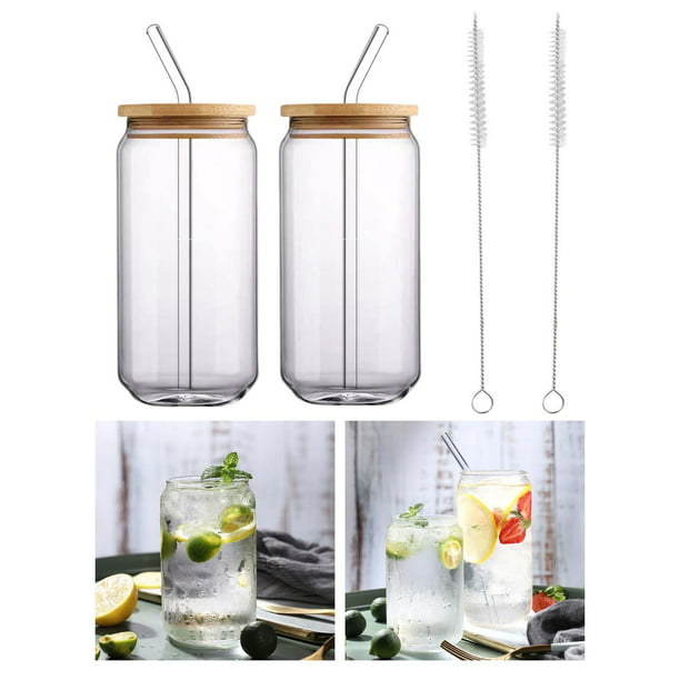 Vasos de vidrio con tapas de bambú y popote de vidrio, vaso de lata de  cerveza, tazas de cerveza, bo…Ver más Vasos de vidrio con tapas de bambú y