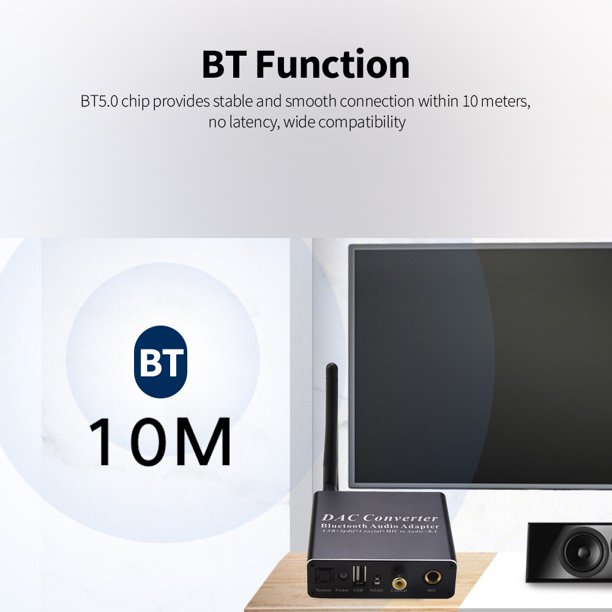 BT5.0 Convertidor de audio digital a analógico Digital óptico coaxial BT