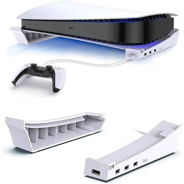 Soporte horizontal para PS5, soporte base para accesorios PS5 con 4 puertos  USB para sincronización y carga, soporte de escritorio compatible con  Playstation 5 Disc y ediciones digitales (blanco) JM soporte horizontal