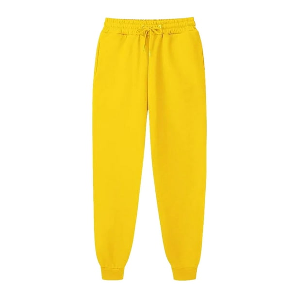 Gibobby Pantalones para mujer para el frío Pantalones de chándal de lana de  pie suelto casuales con cintura elástica y cordón de color sólido para mujer(Amarillo,G)