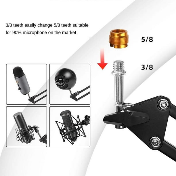 MOUNT-IT! Brazo de micrófono ajustable [adaptador de tornillo de 3/8 a 5/8  pulgadas] Soporte de micrófono de tijera de suspensión, soporte de