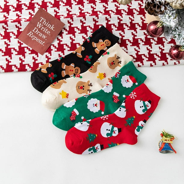 Calcetines de Navidad para mujer, calcetines divertidos para mujer,  coloridos calcetines de Navidad con estampado, paquete de 6 unidades de EE.  UU.