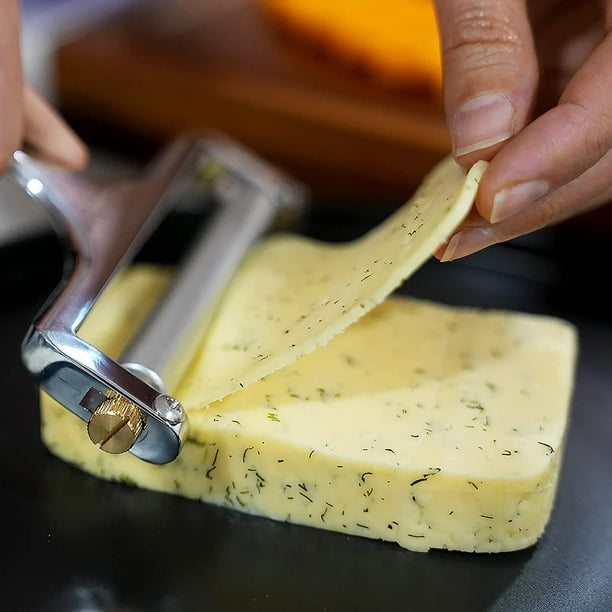  Cortador de queso con alambre de acero inoxidable para queso  cheddar, gruyere, raclette y mozzarella, afeitadora ajustable para  rebanadas gruesas y finas, aleación de zinc fuerte y duradera, un alambre  adicional 