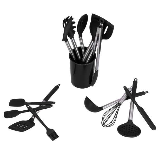 Set de Utensilios de Silicona Cucharones Espátula Pinza Color Negro -  Promart