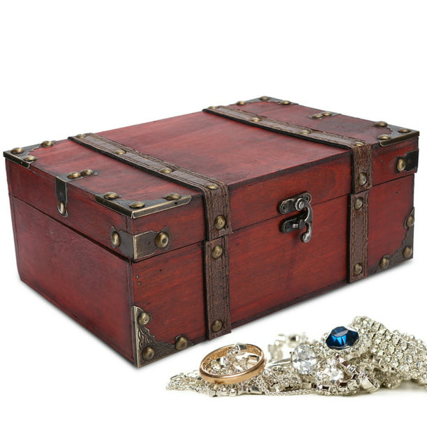 Garosa Caja de tesoro decorativa, cajas de almacenamiento de escritorio  grandes de madera vintage para libros, joyas, documentos, sin cerradura (#2)