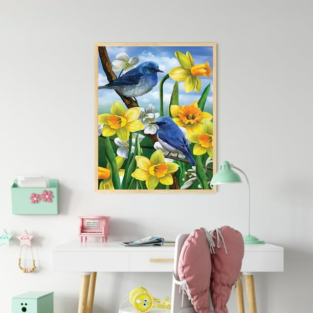 Mini pintura Oleo sobre lienzo, pajaros y flores. Decoracion de oficina,  hogar, estudio (Original)