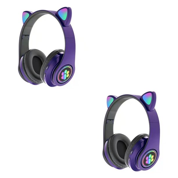 Inteprter Auriculares con orejas de gato Auriculares inalámbricos Música  Estéreo Auriculares con azules con micrófono Niños Hija fone Gamer Cables  de audio/vídeo rosado