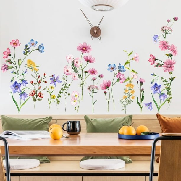 Adhesivos de pared de plantas, adhesivos para ventanas de cristal, flores  rosas, zócalo de pared, adhesivos de decoración de fondo de sofá