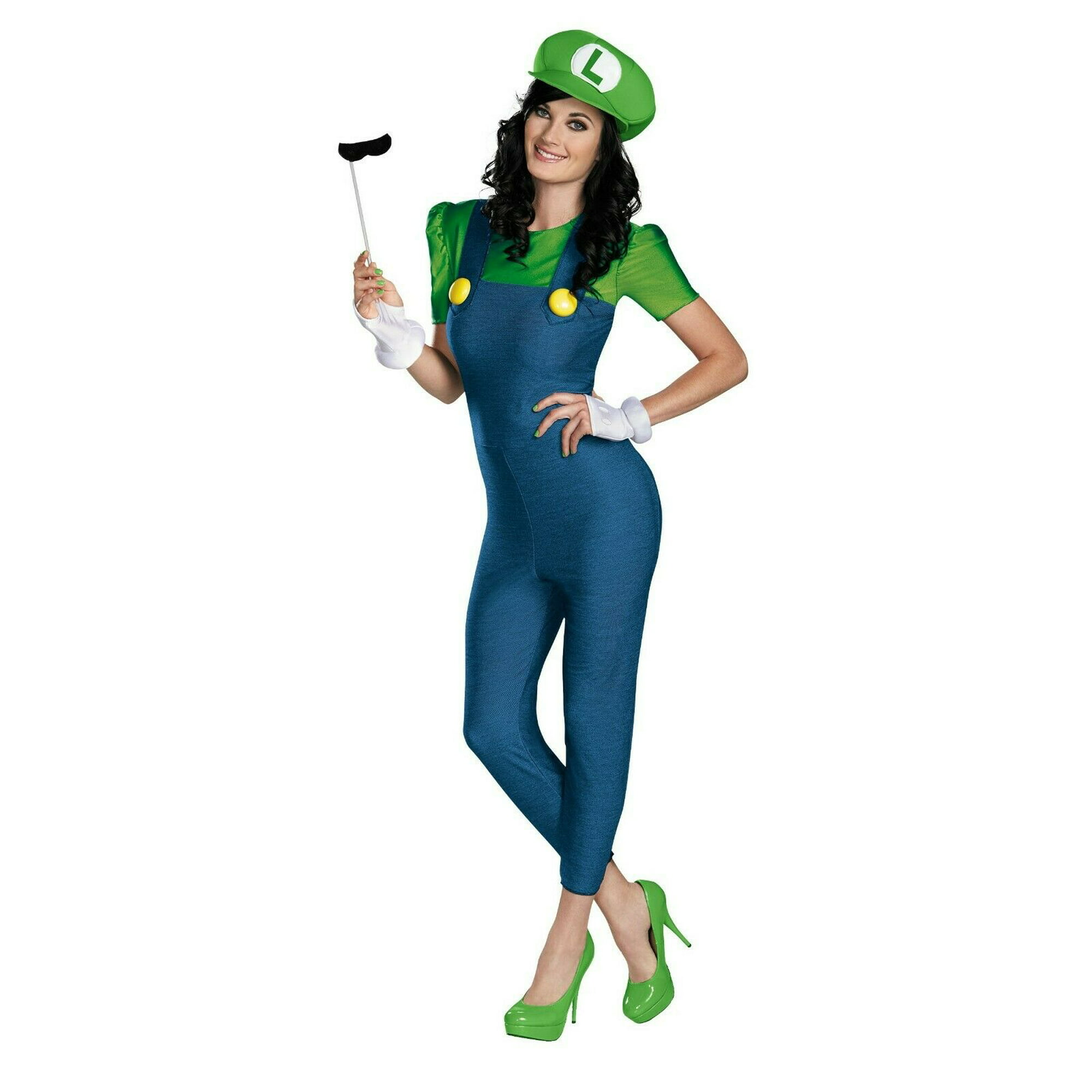 Disfraz Premium Adulto Luigi-Mario Bross Dama Color Azul Talla:L | Walmart línea