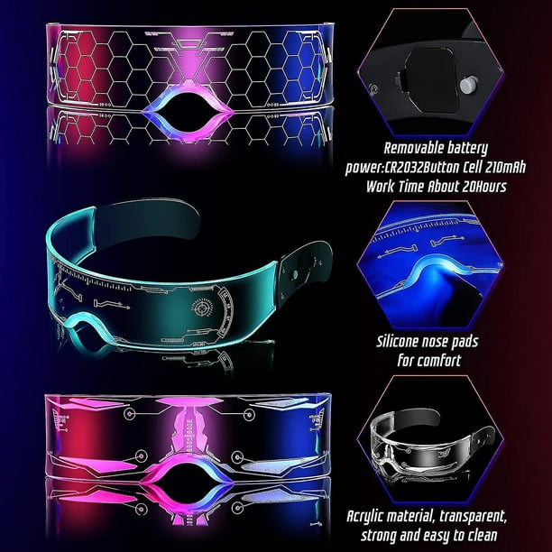 3 uds gafas con visera Led, 7 colores y 5 modos gafas futuristas Cyberpunk  gafas iluminadas gafas luminosas YONGSHENG 8390614890053