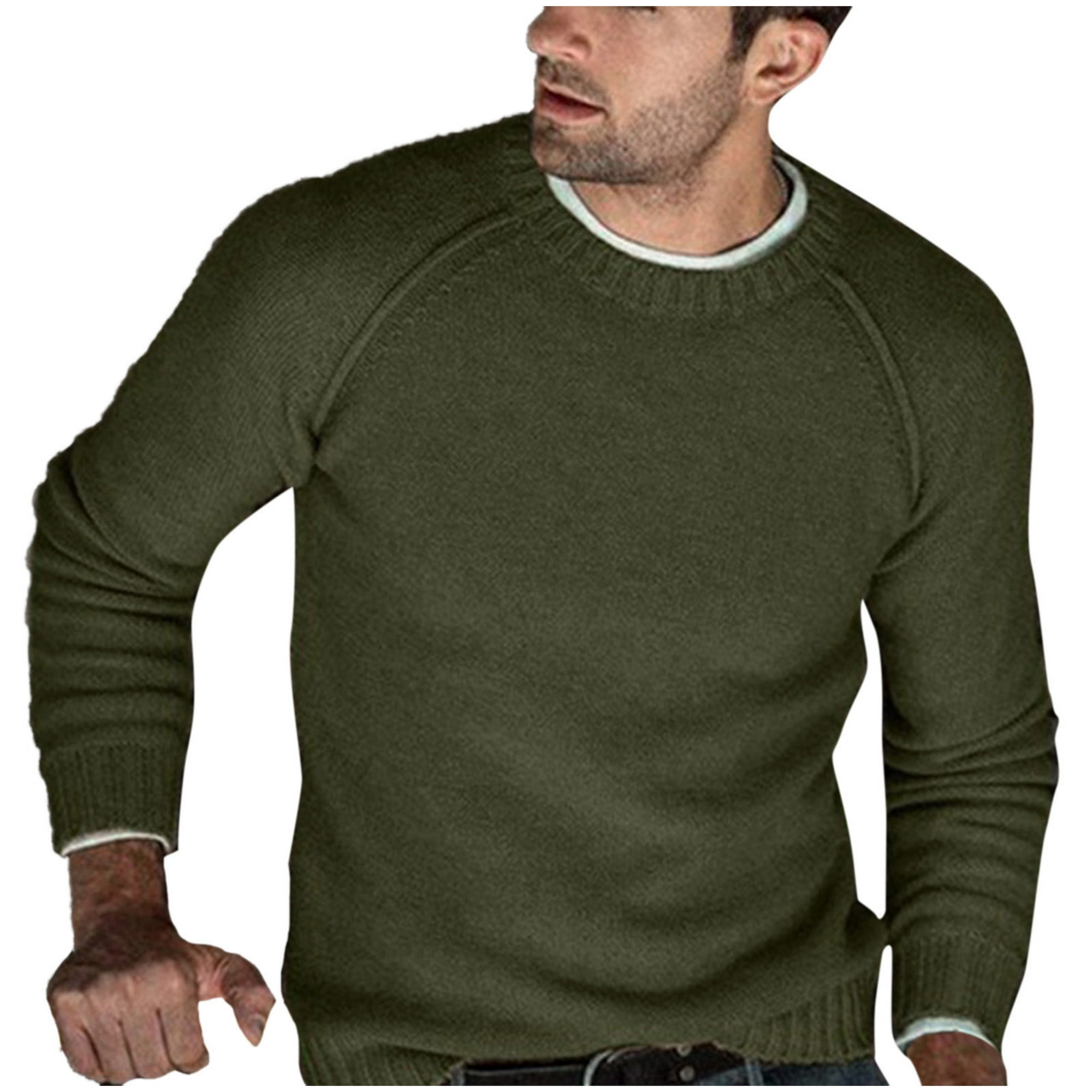Gibobby Suéter ligero hombre Suéter de lana merino con cuello redondo para  hombre(Verde,Grande)