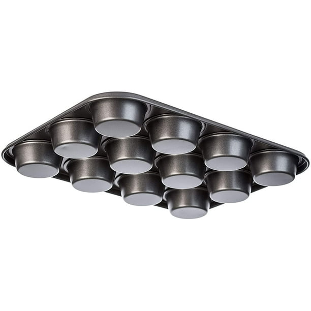 E-far Molde para magdalenas de 12 tazas, molde de acero inoxidable para  magdalenas, moldes de metal para horno, tamaño regular y fácil de limpiar