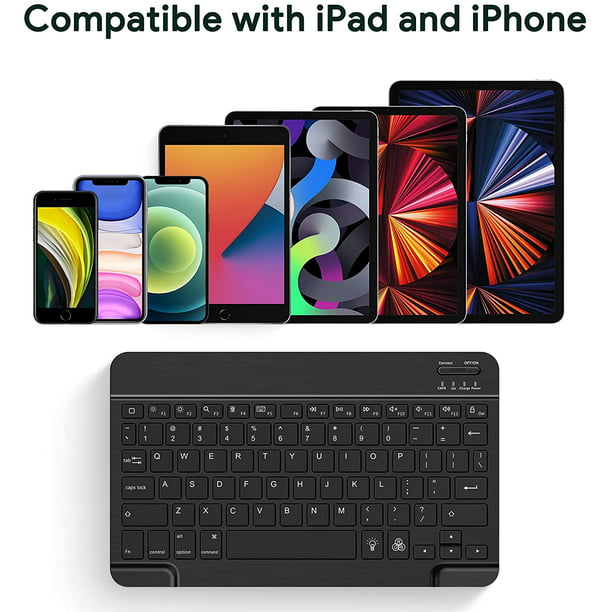 Mini teclado inalámbrico Bluetooth para tableta, iPad, iPhone, teclas de  goma, teclado recargable para teléfono inteligente, Android IOS y Windows