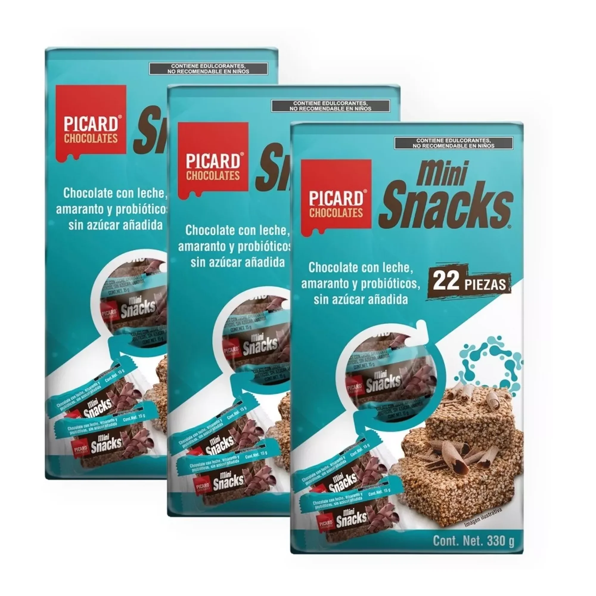 Mini snacks de amaranto con chocolate sin azúcar picard 3 pack de 330g c/U