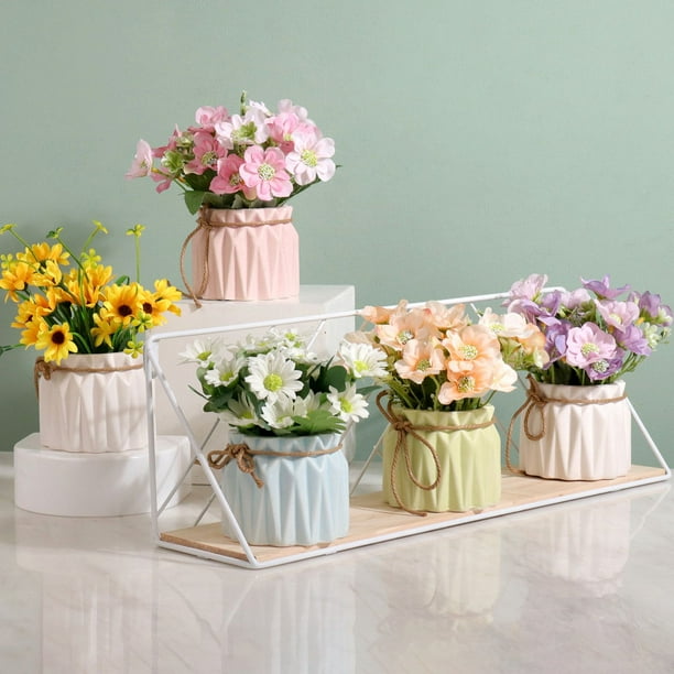 JM Hortensias falsas con maceta, Hisow Mini hortensias artificiales,  plantas artificiales en jarrón de cerámica para decoración de oficina  (rosa) JM
