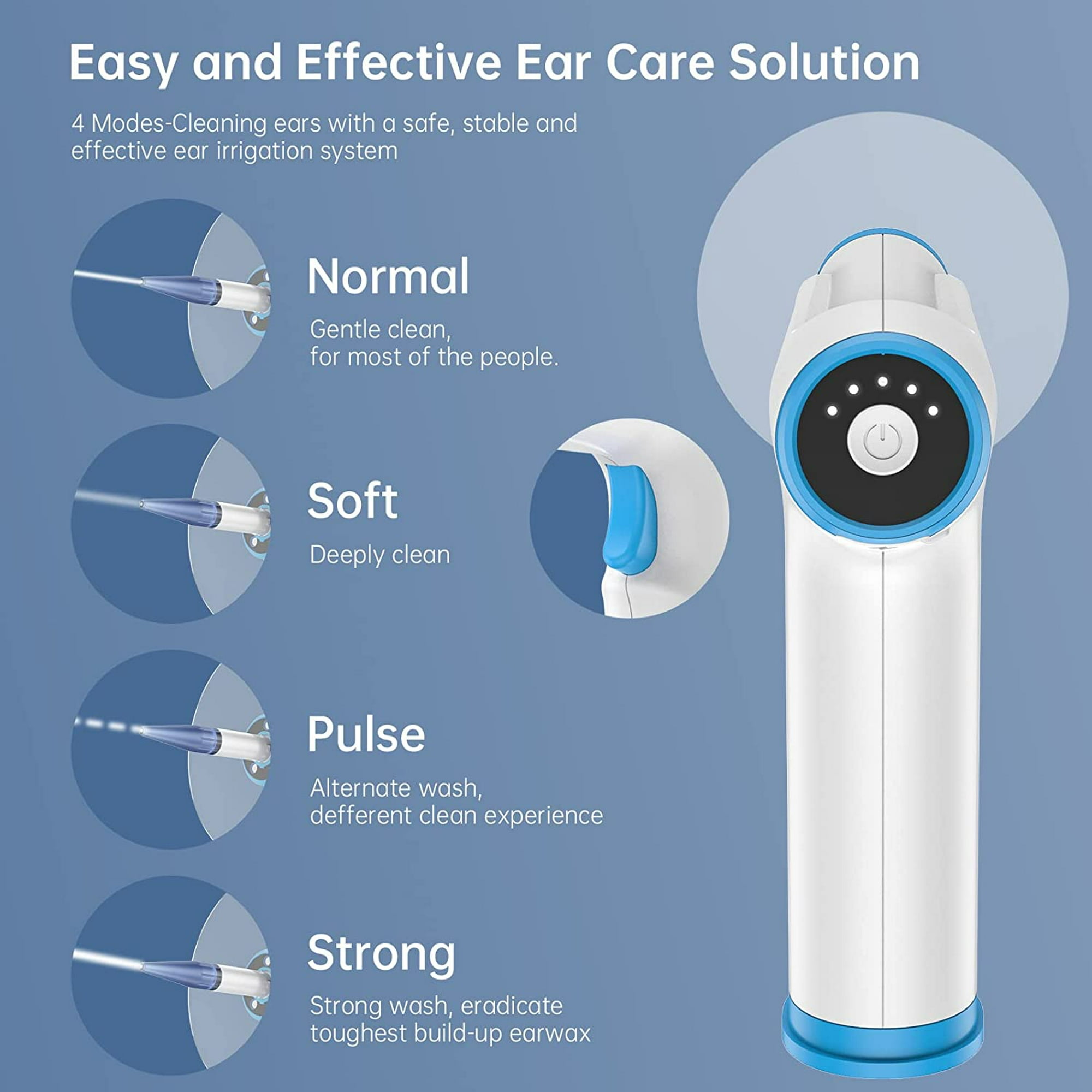 Kit eléctrico de limpieza de oídos, sistema de enjuague de riego de oídos,  eliminación de agua de cera de oído, limpiador de lavado de oídos