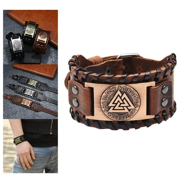 GENERICO Pulseras Brazalete Vikingo Pulsera Cuero Hombre Mujer