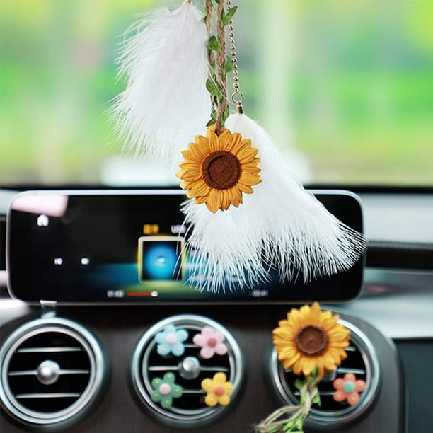 Girasol coche interior espejo retrovisor colgante accesorios decoración del  coche para las mujeres ER