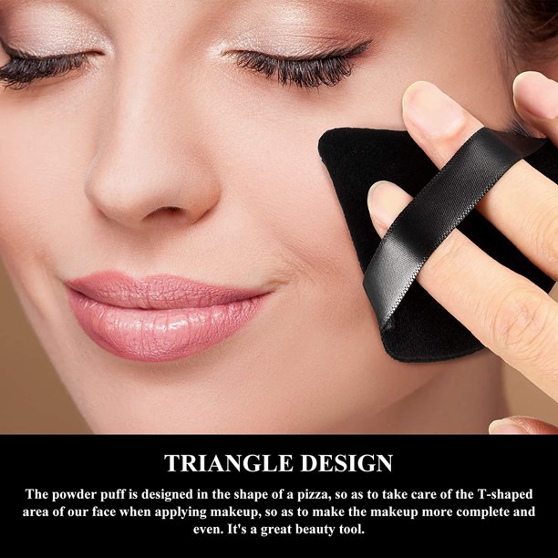 4 borlas triangulares para maquillaje en polvo, esponja suave para base de  polvo suelto, herramienta de maquillaje en seco y húmedo (negro)