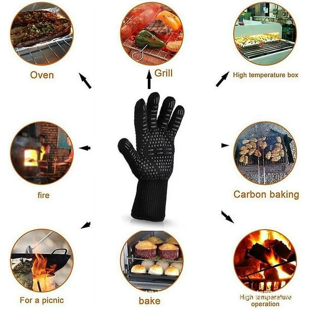 Guantes de barbacoa de alta calidad, resistentes al calor extremo de 1472  °F, guantes de parrilla con resistentes a los cortes, guantes de horno de