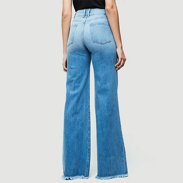 Puntoco Mujer Moda Casual Suelto Lavado Denim Ripped Jeans Casual Sólido  Elástico Pantalones Delgados Puntoco Puntoco-2852