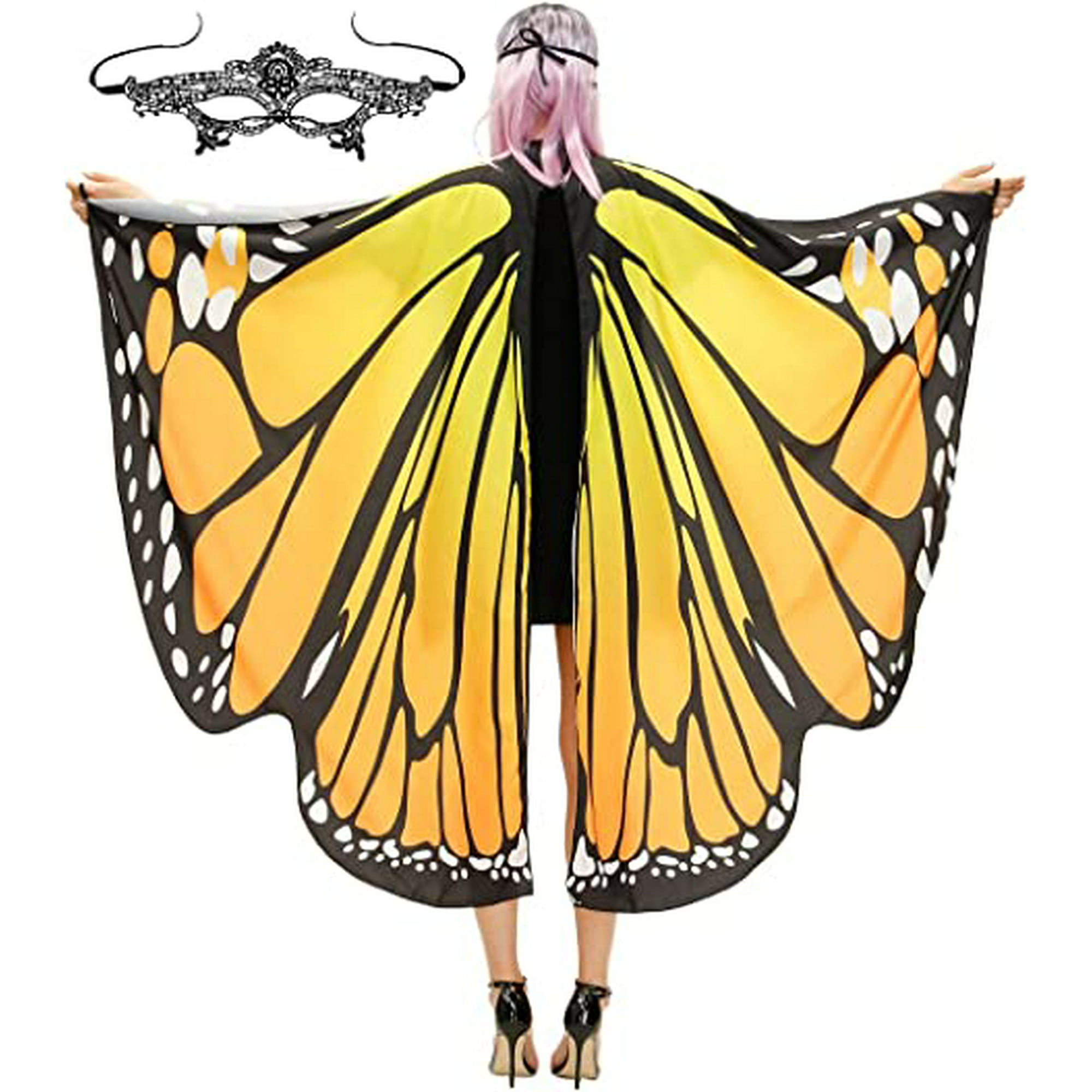  BAIRONG Alas de mariposa, alas de mariposa para adultos y  cubierta facial, disfraz de mariposa para mujer, disfraz de mariposa de  Halloween, alas de capa de mariposa, accesorios de festival para 