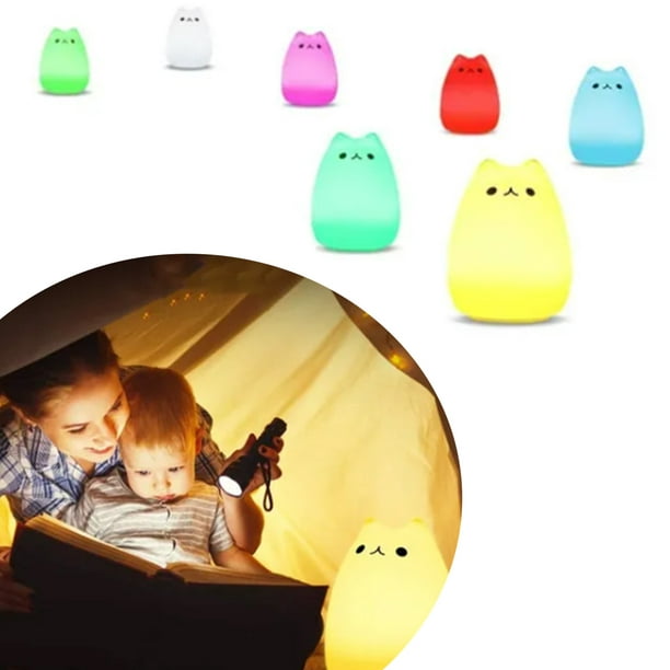  Luz nocturna para niños, lámpara de gato, 7 colores, linda luz  nocturna para niños, luz de noche LED para guardería, luz nocturna  recargable por USB, lámpara de noche multicolor regalos para