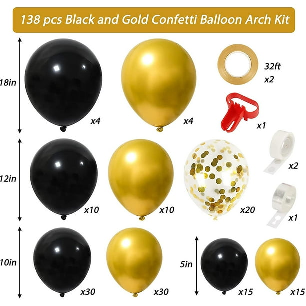 Ornament And Decor Kit de arco de guirnalda de globos negros y dorados de  138 piezas, 8 globos metálicos dorados y negros de 45 cm, globos de confeti  de látex de 10-25-30