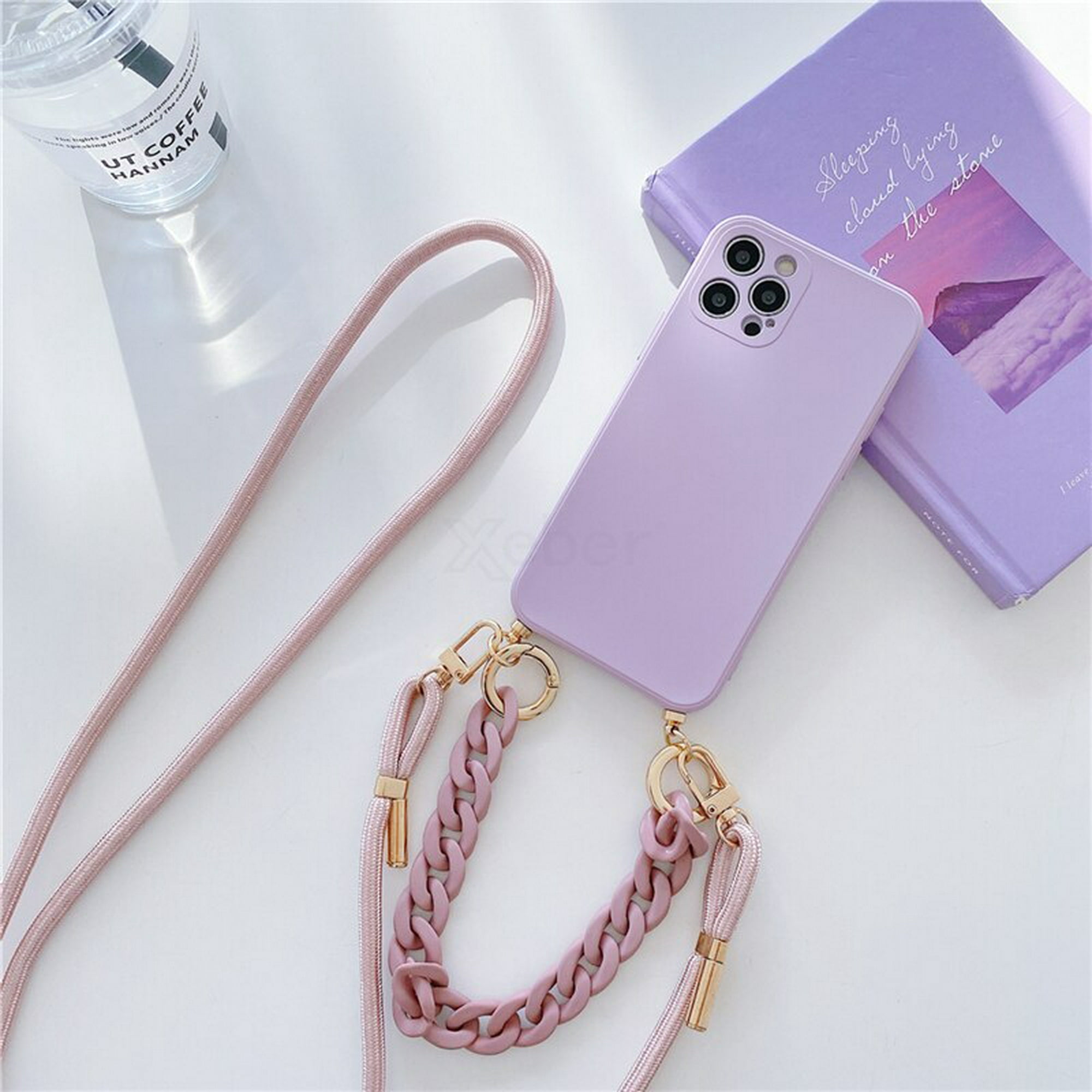 Funda de teléfono de silicona líquida con cordón para iPhone, funda de  cuerda de collar ultrafina