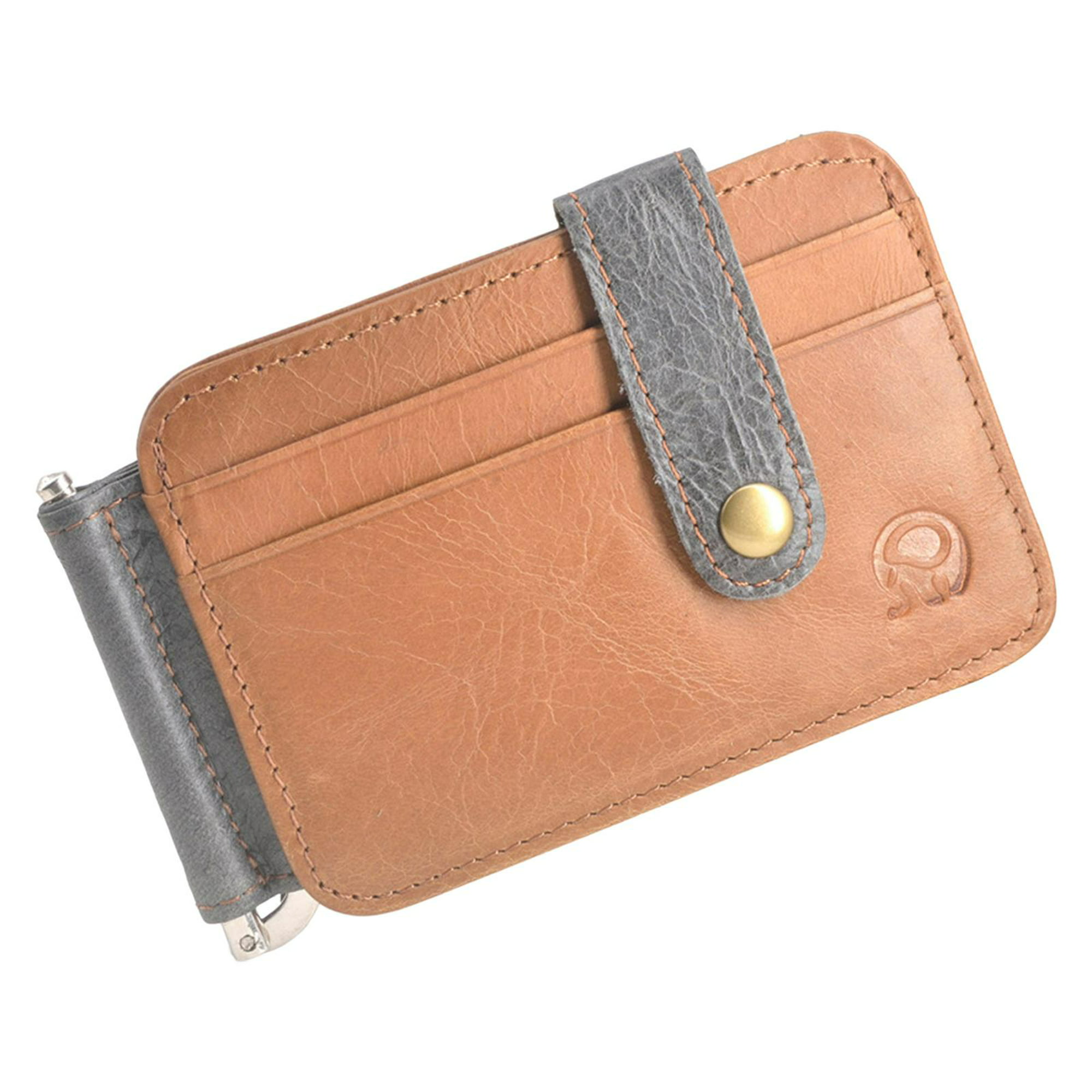 Billetera minimalista para hombre con tarjetero desplegable, marrón (Brown  PU), Cartera desplegable delgada para tarjeta de crédito con estuche de
