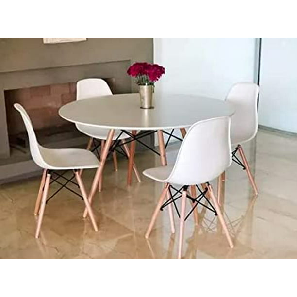 Topeka mesa de comedor redonda blanca, diseño moderno