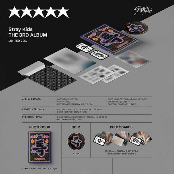  Stray Kids 5-STAR, el tercer álbum, CD + libro de fotos + mini  póster en paquete + tarjeta de fotos (versión limitada) : Hogar y Cocina