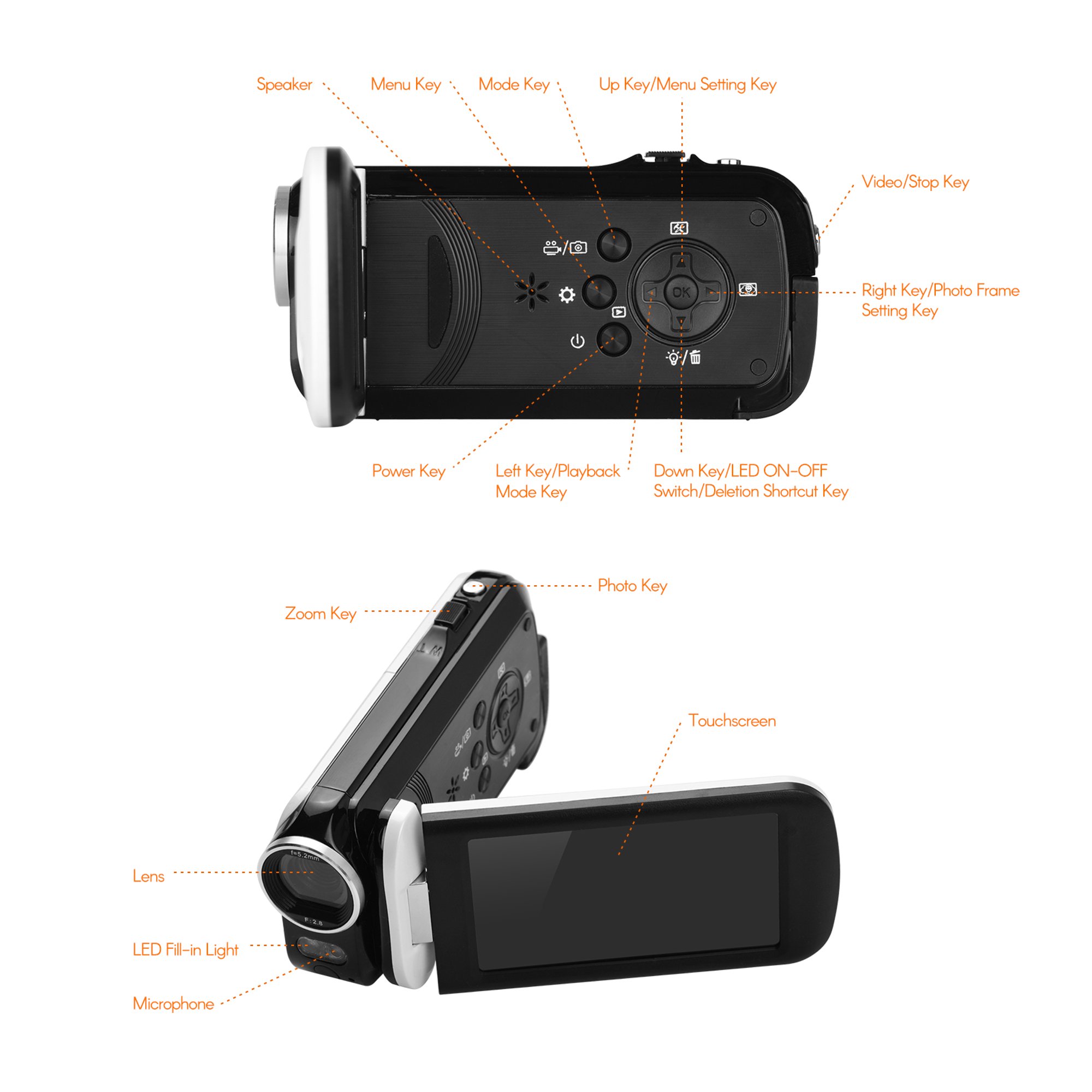 Videocámara UHD 4K con zoom digital de 18X, grabadora de cámara digital de  64 MP, pantalla táctil giratoria de 4.0 pulgadas, tarjeta SD de 64 GB