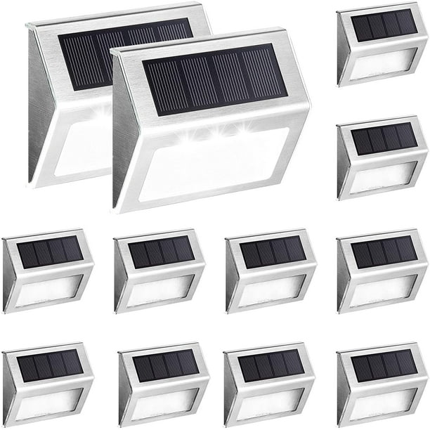 30 luces LED solares para exteriores, paquete de 6 unidades, color blanco  cálido, luces solares brillantes de acero inoxidable para terraza, luces