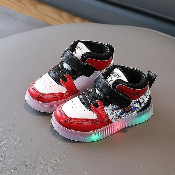 Zapatos de Spiderman con luz LED para bebés, niños y niñas, transpirables,  a la moda, con destellos, atléticos, para correr, para caminar