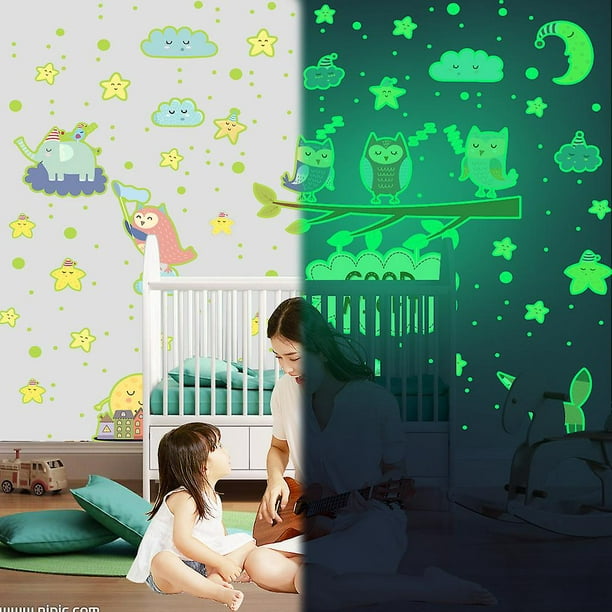 206 piezas de pegatinas fluorescentes luminosas de unicornio, castillo,  luna, gato, nube, estrellas, pegatinas de pared autoadhesivas de dibujos  animados para habitación de niños