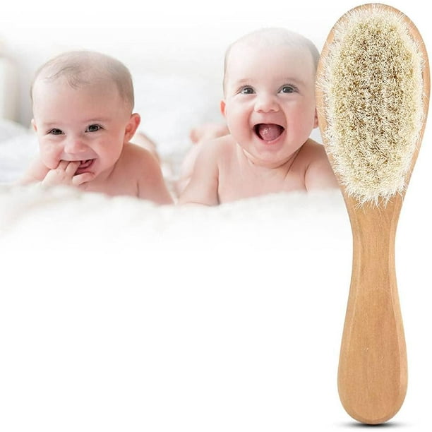 Cepillo para el pelo del bebé, ligero, cómodo, suave, pelo de cabra  natural, peine para masaje de cabeza infantil con mango